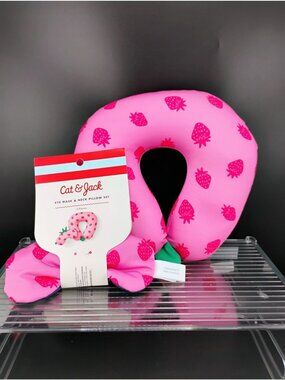 Cat & Jack Strawberry Print Neck Pillow & Eye Mask Set